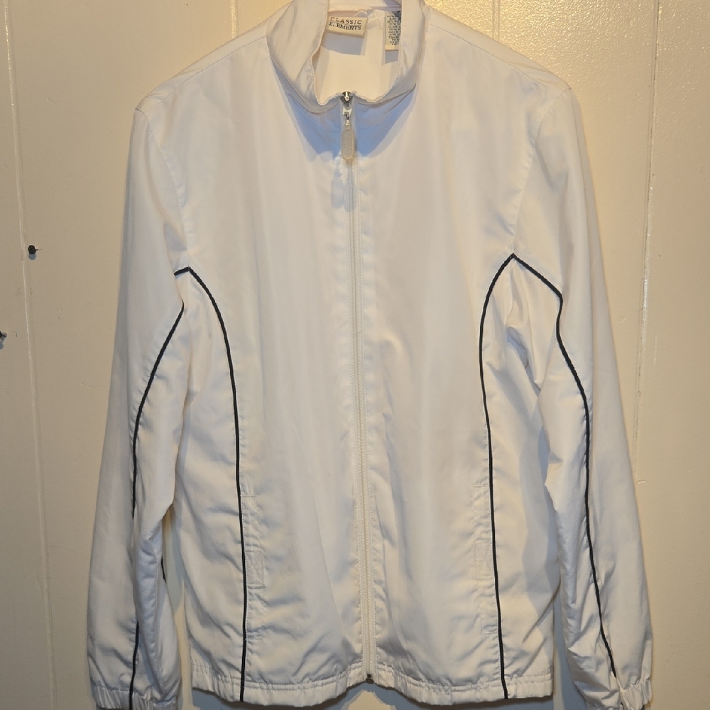 Classic Elements Women's Ivory Bomber Jacket with Dark Trim